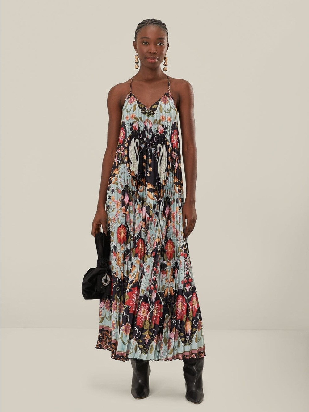 NWT Farm Rio Blue Flowing Beauty Pleated Sleeveless Midi Dress